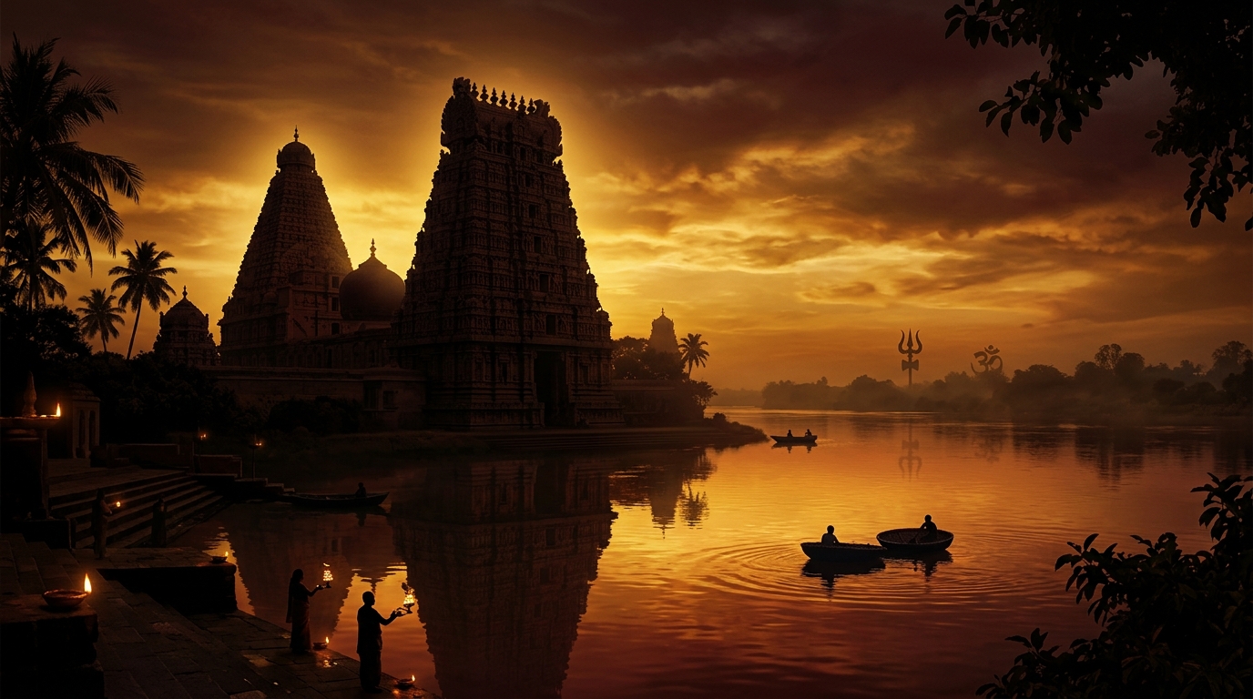 Sacred Temple Sunset Silhouette